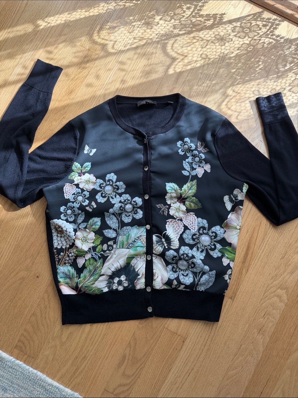 Ted Baker Black Floral Snap-Front Cardigan